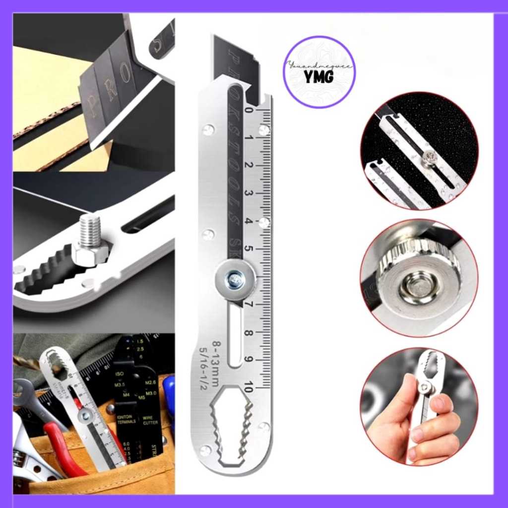 

(YMG)Cutter Stainless 9-In-1/Pisau Serbaguna Baja Tahan Karat/Pemotong Kertas Kunci Pas Tajam
