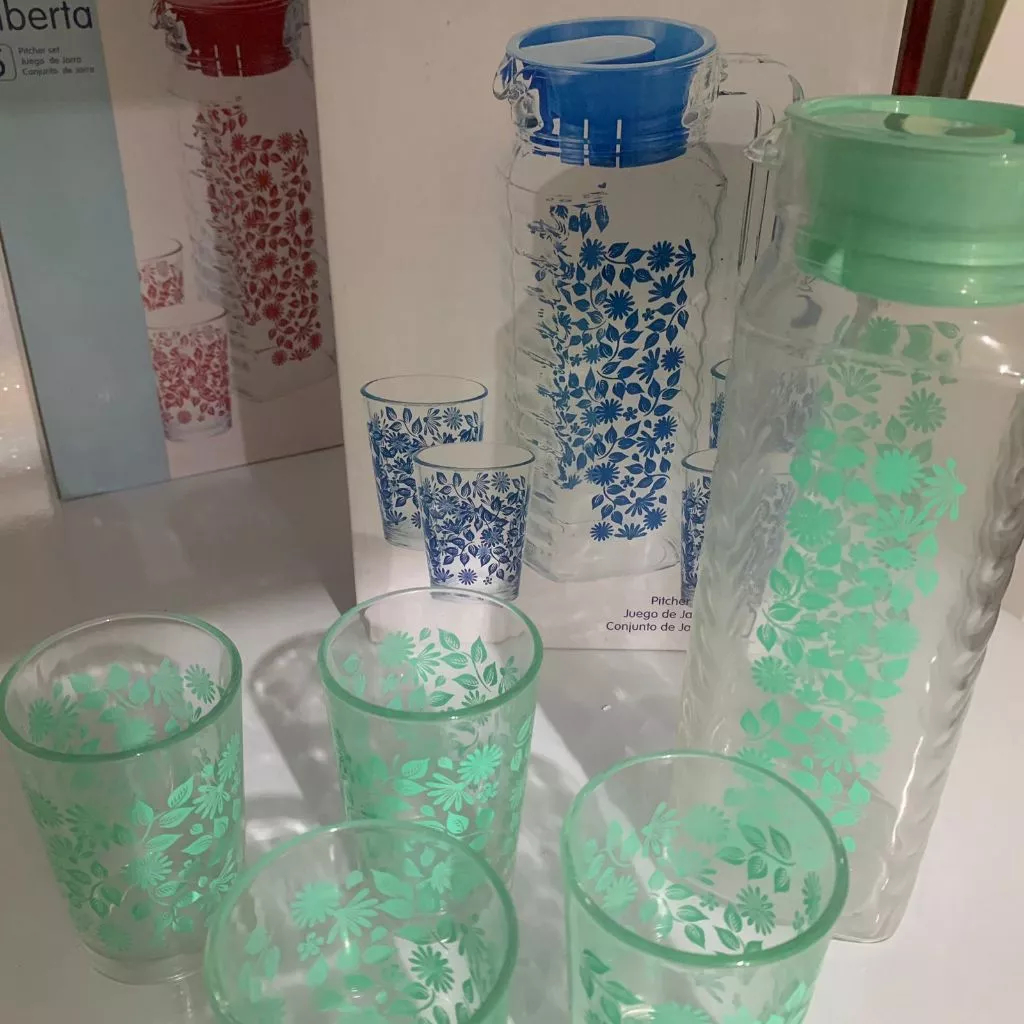 KA TEKO AIR SET KACA ISI 5 PCS ALBERTA MOTIF BUNGA (1 TEKO + 4 GELAS) (alberta)