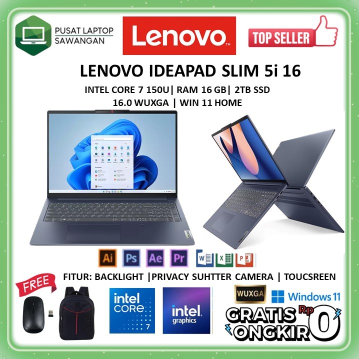 Laptop Touchscreen LENOVO Ideapad Slim 5i 16 Intel Core 7 150U RAM 16GB 1TB SSD Layar 16 Inch Win11
