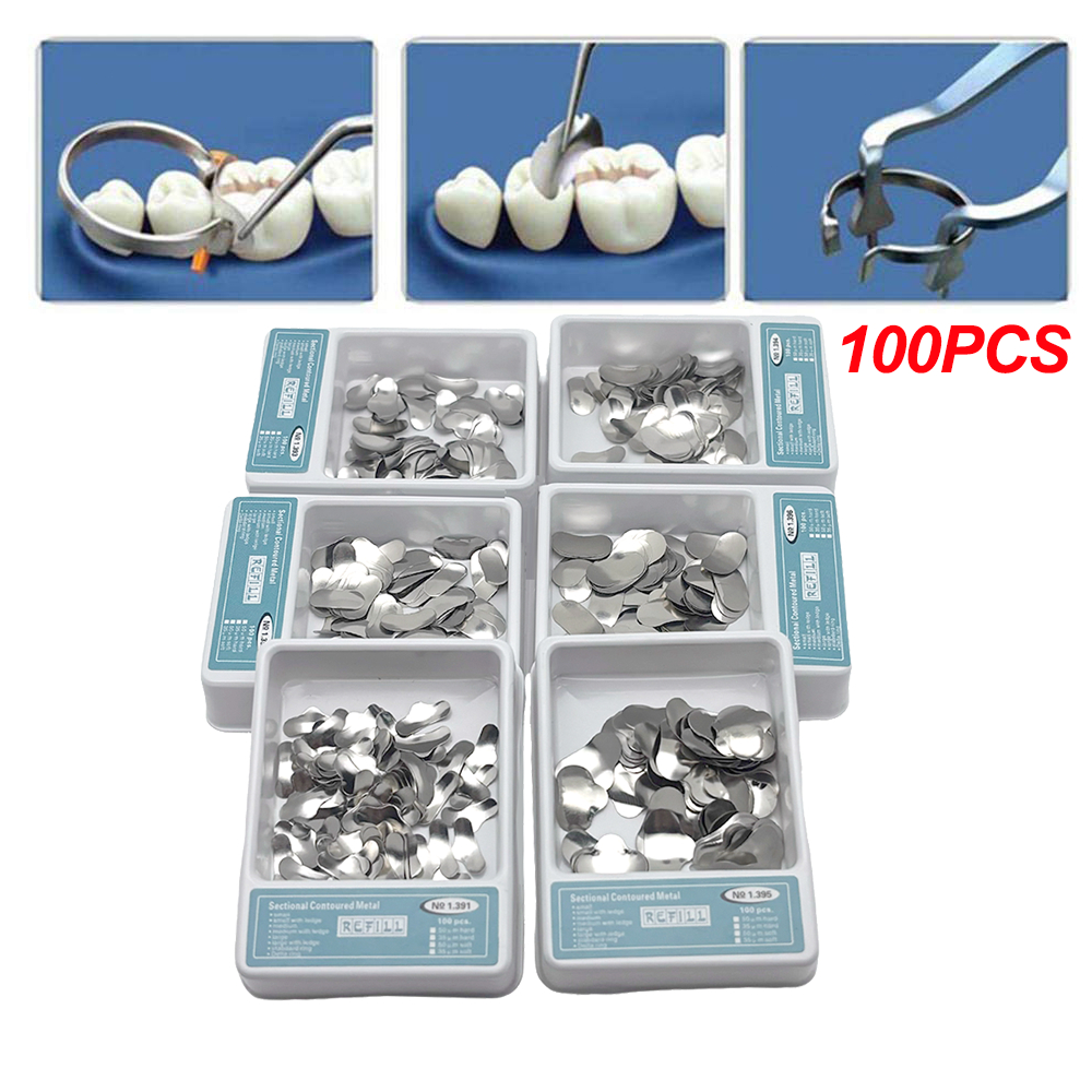 100 pcs/pack Dental matrix band proksimal anterior / matriks sectional anterior matriks metal logam 