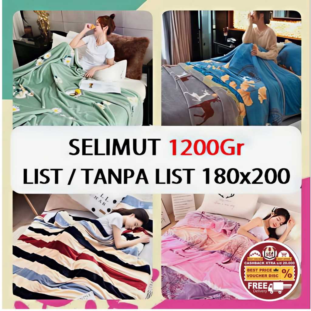 Selimut Dewasa Bulu Tebal Halus Lembut 1200gr uk 180x200 PAKAI LIST ANNA D&Z Abstrak Awan Bintang Ru