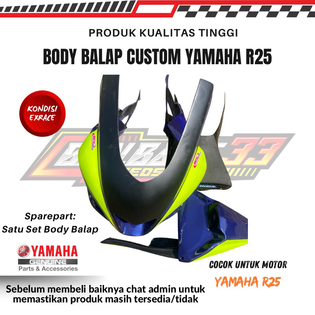 Body Balap Motor Yamaha R25 Biru//Kuning Flou