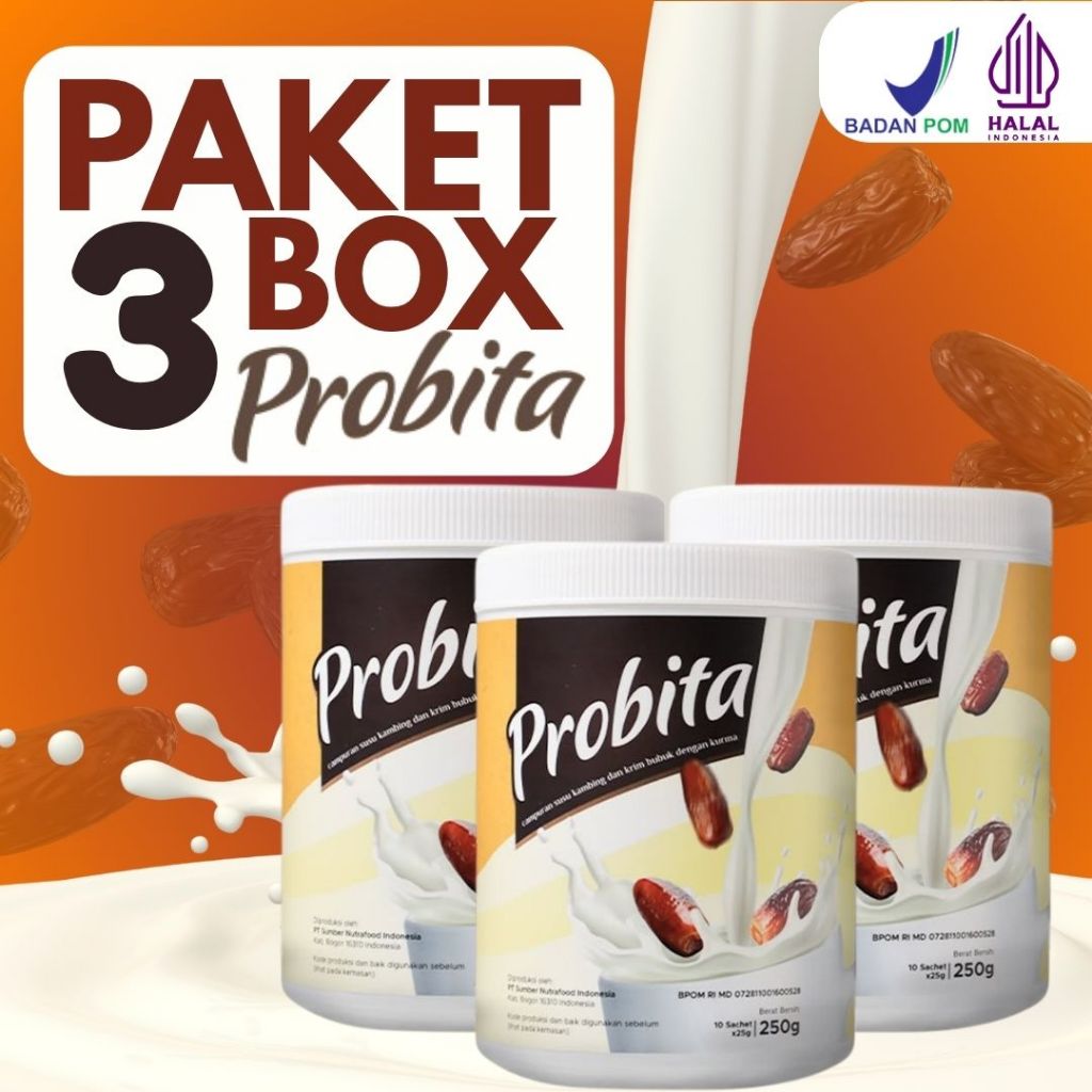 

3 Box Probita Susu Kurma Ajwa - Peninggi Badan Anak & Remaja Rendah Gula BPOM & Halal