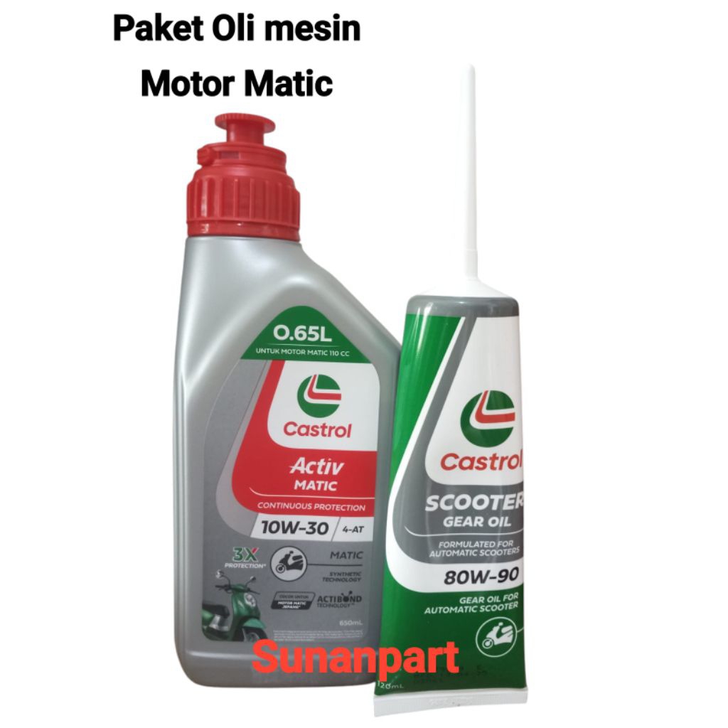 CASTROL PAKET OLI MESIN MOTOR MATIC CASTROL ACTIV MATIC 10W-30 650ML+ OLI GARDAN 120ML ORIGINAL