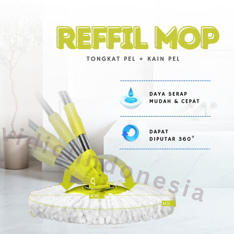 Tongkat pel spin mop / gagang pel spin mop +kain pel REFILL TONGKAT HANDLE + KAIN SPIN MOP/