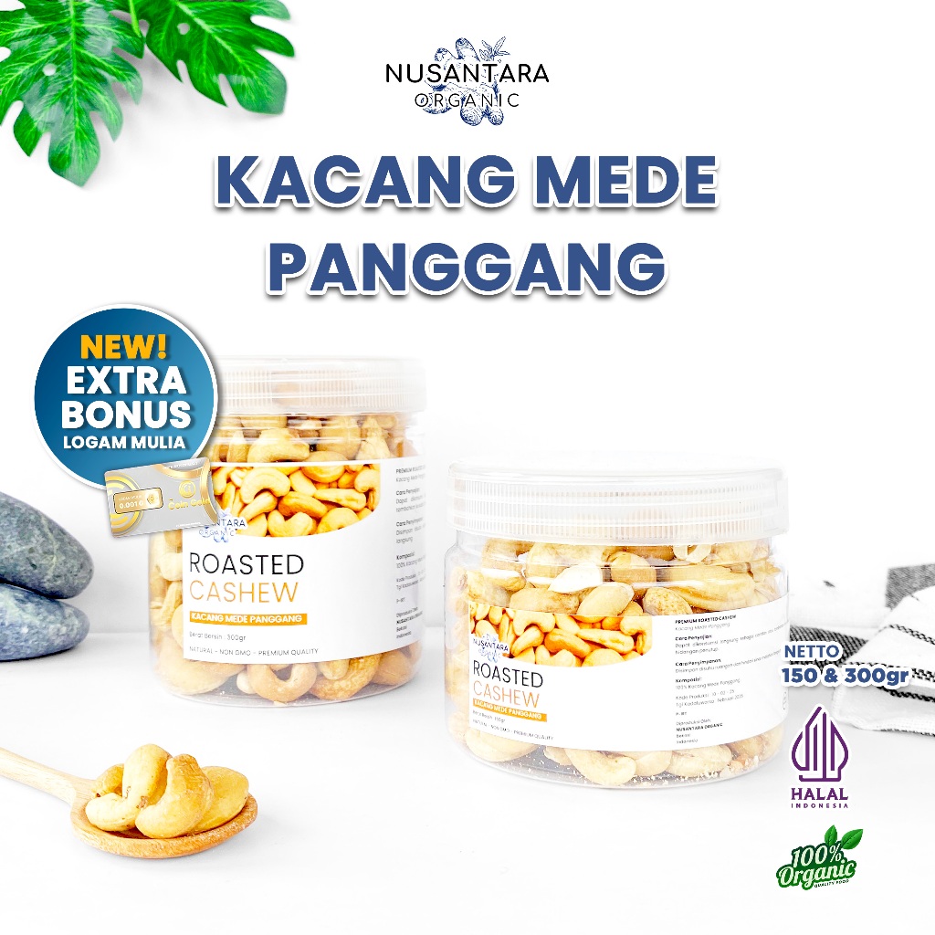 

Nusantara Organic Kacang Mede Renyah Premium Roasted Cashew Mete Camilan Kering Sehat Halal
