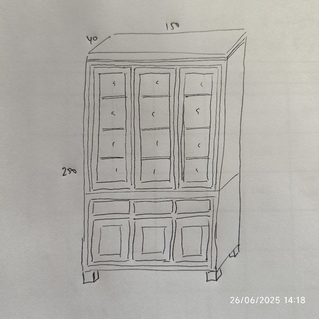 Lemari buku hias pajangan minimalis 150cm tinggi 250cm 3 pintu jati jepara