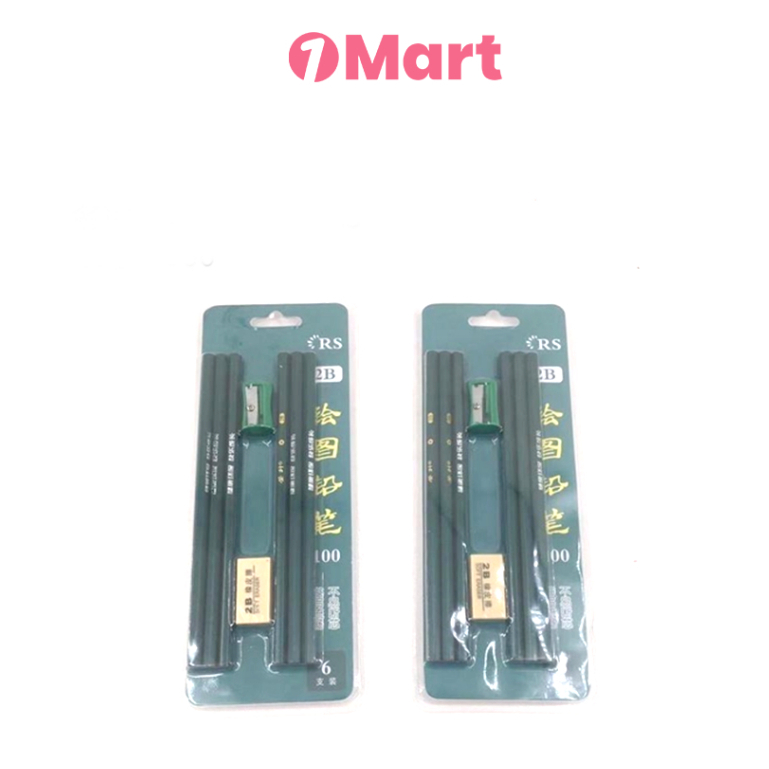 

1MART Set Pensil Kayu 2B – Isi 6 Pensil + Rautan + Penghapus