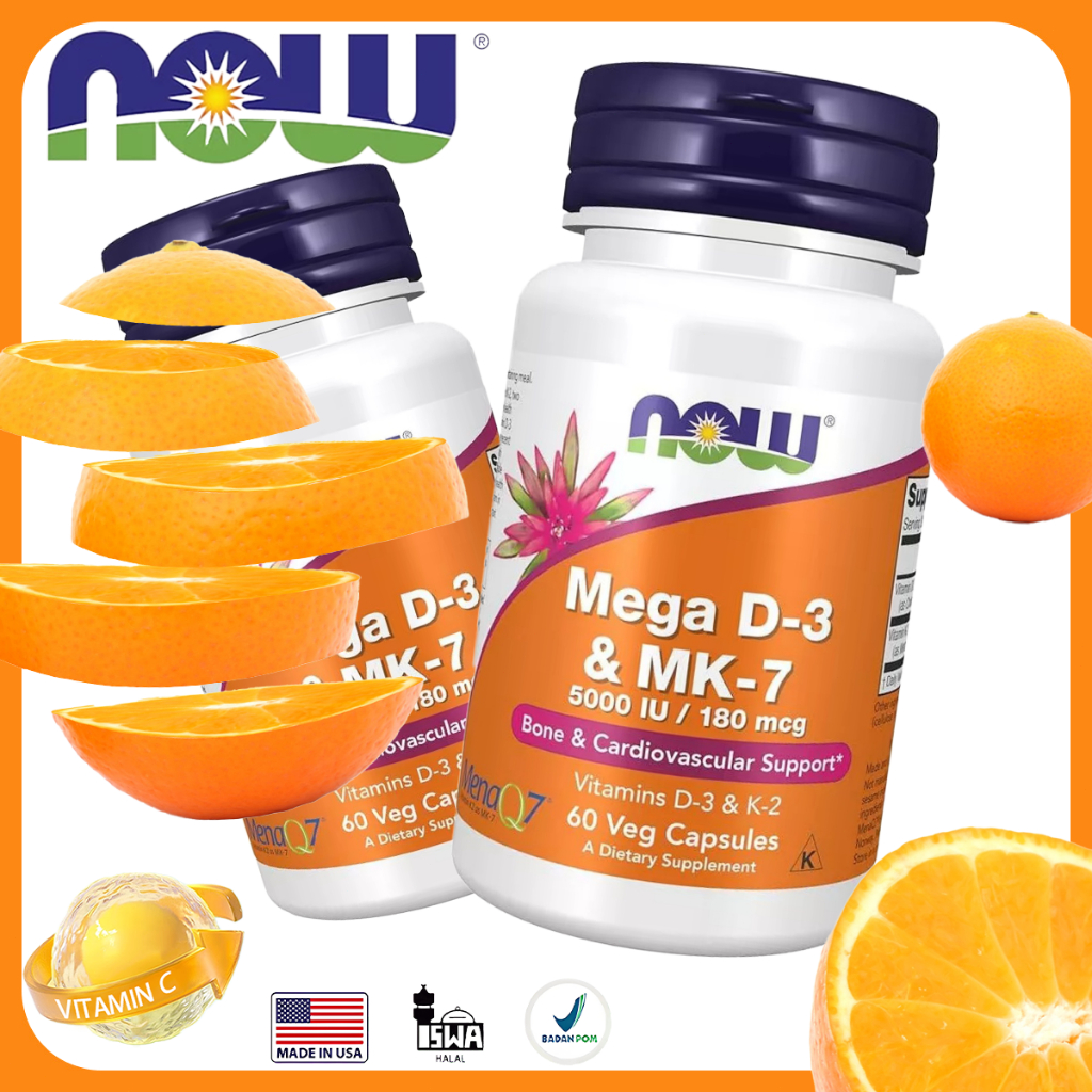Now Vitamin Mega D3 & MK7 (K2) D3 5000 IU / K2 180 mcg Isi [100% Original]60Caps - Jantung Tulang Se