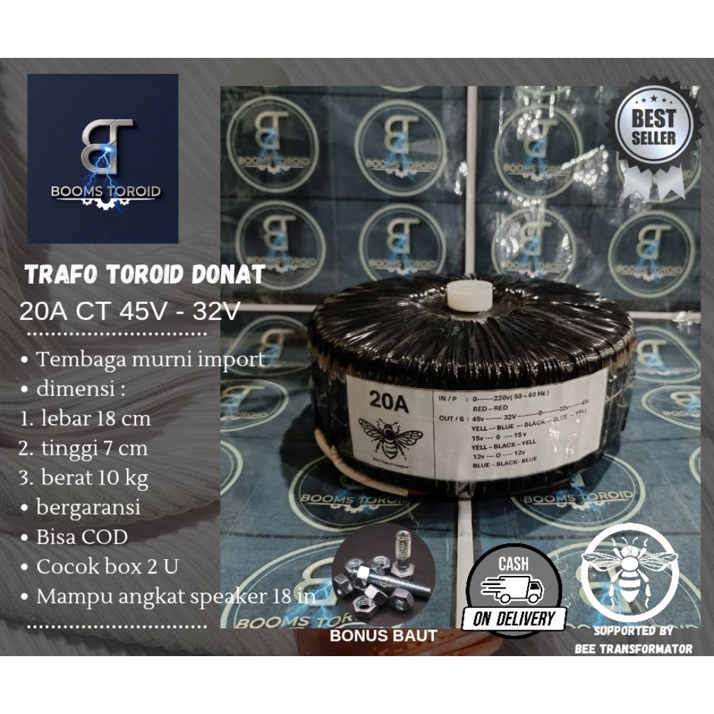 trafo toroid donat 20A CT 45V - 32V murni