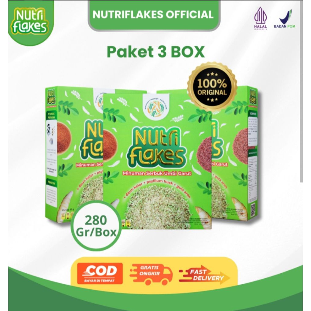 

Nutriflakes Sereal Umbi Garut - Ampuh Mengatasi asam lambung (Paket 3 BOX)