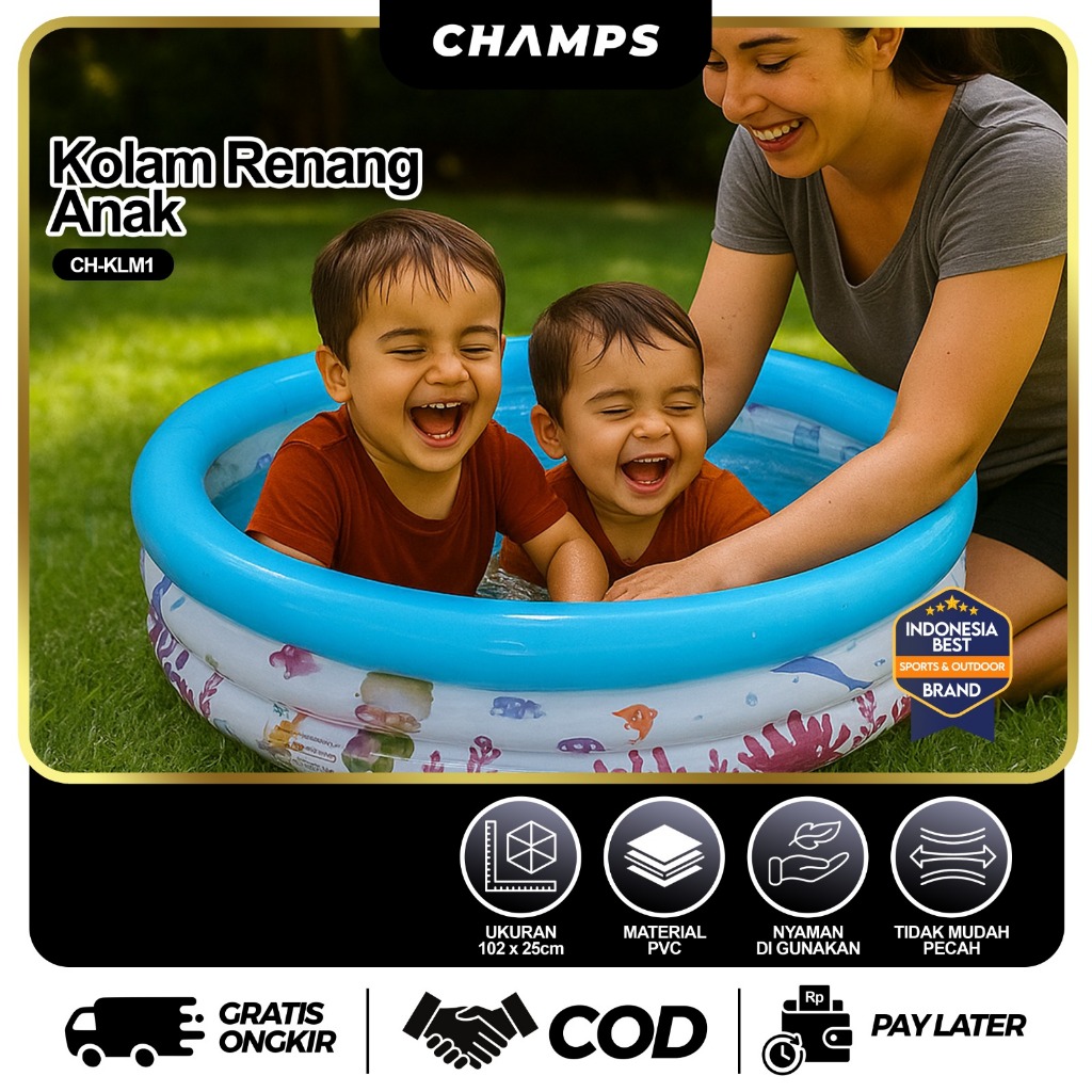 CHAMPS Kolam Renang Anak Bayi Tiup Angin Mini | Kolam Mandi Bola Berenang Mainan Outdoor Indoor CH-K
