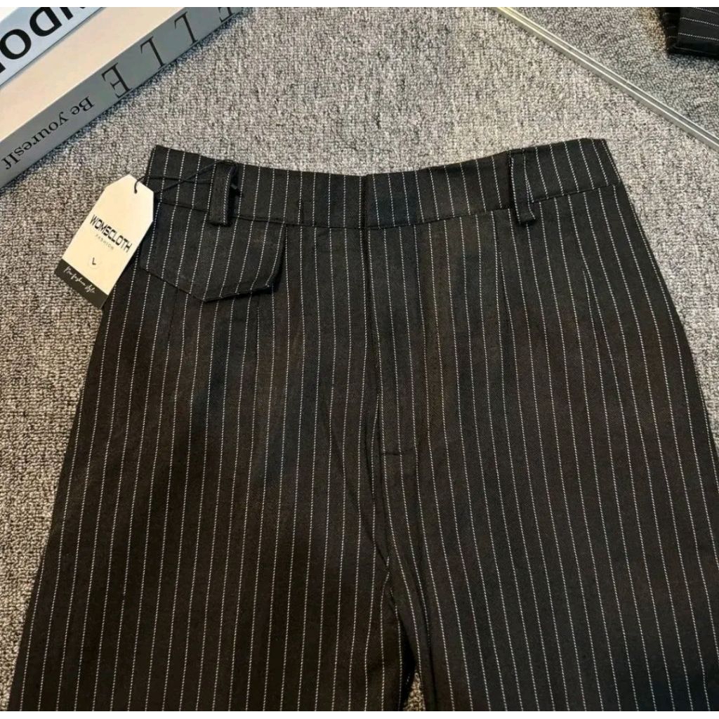Oro Pants Stripe Bengkok - Celana Anti Kusut - Celana Panjang Korean Style  - Celana Panjang Kulot W