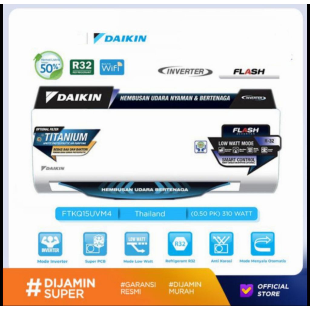 AC DAIKIN 1/2PK INVERTER FTKQ15 THAILAND DAIKIN 1/2 PK AC DAIKIN 1/2PK INVERTER THAILAND AC DAIKIN I