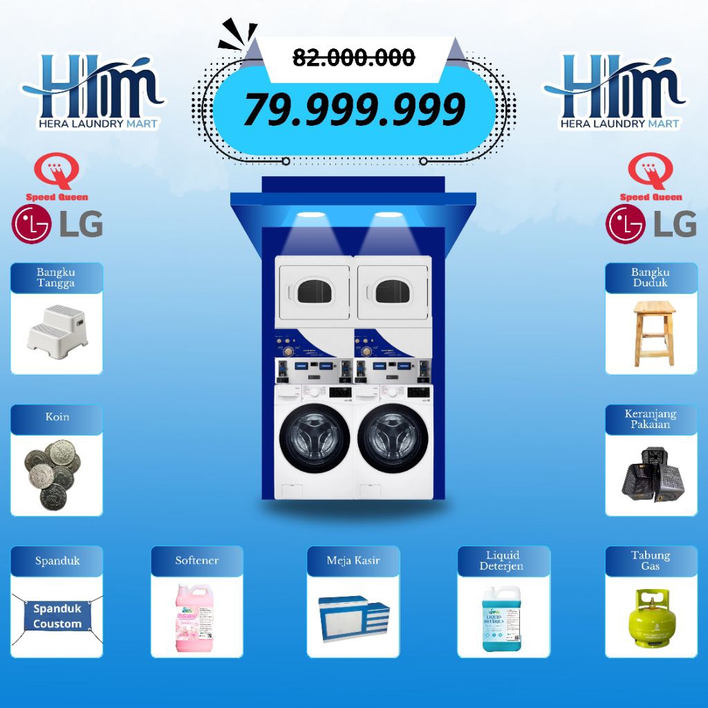 PAKET USAHA LAUNDRY 15 KG KOIN DAN QRIS 2 STACK (2 PASANG)  LENGKAP MURAH