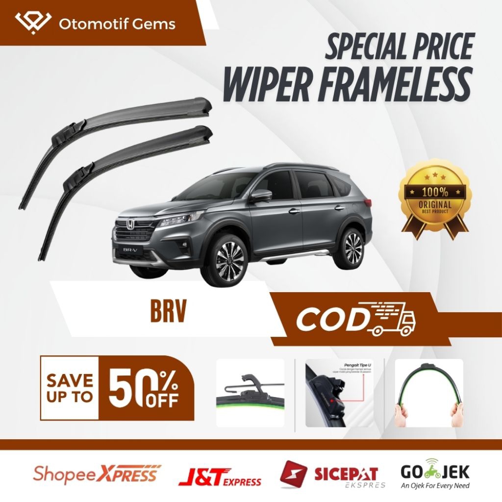 Wiper Frameless Mobil BRV Halus Anti Suara Sepasang Isi 2 Pcs Kanan Kiri | Wiper Kaca Mobil BRV | Wi
