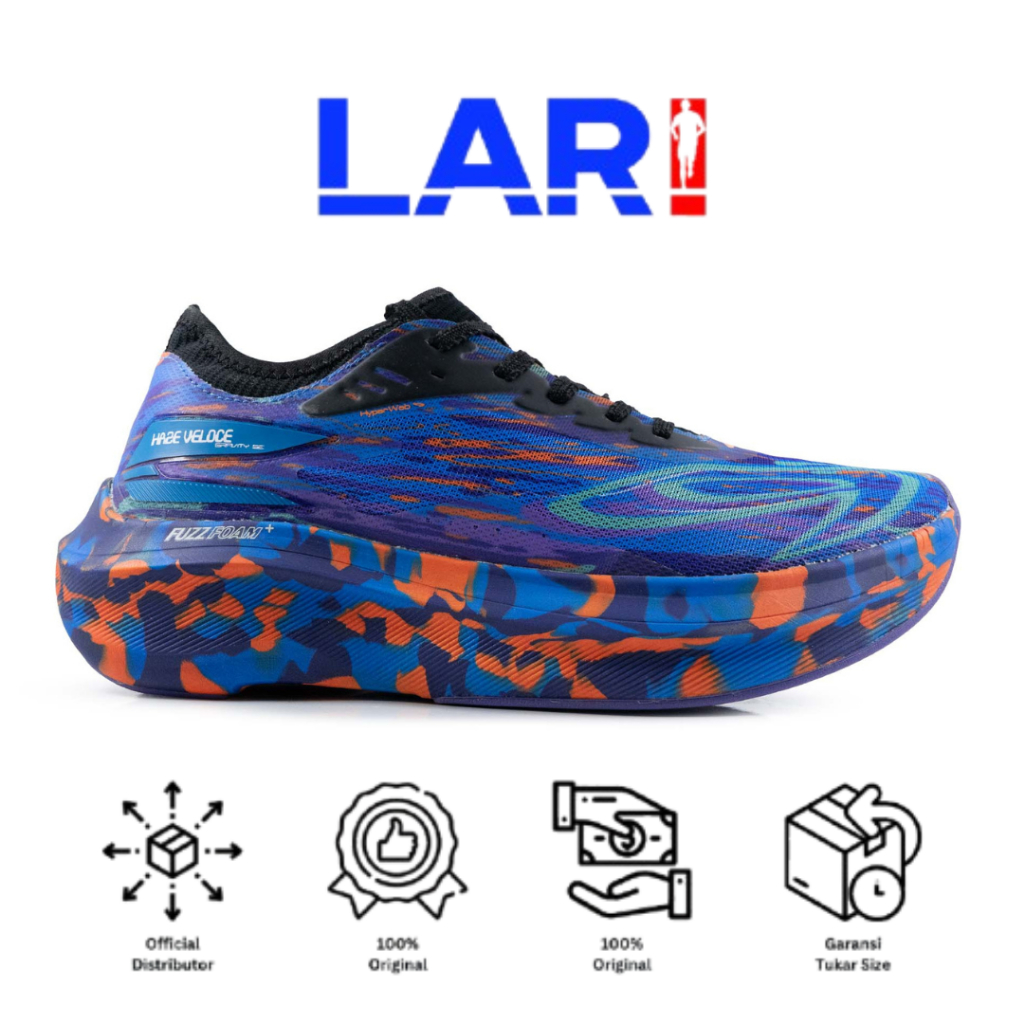 910 Nineten Haze Veloce Gravity Biru/Orange/Navy Sepatu Lari Fast Run, Daily Running