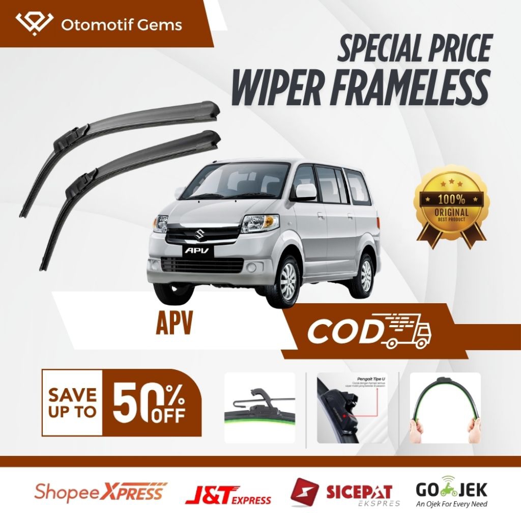 Wiper Frameless Mobil APV Halus Anti Suara Sepasang Isi 2 Pcs Kanan Kiri | Wiper Kaca Mobil APV | Wi
