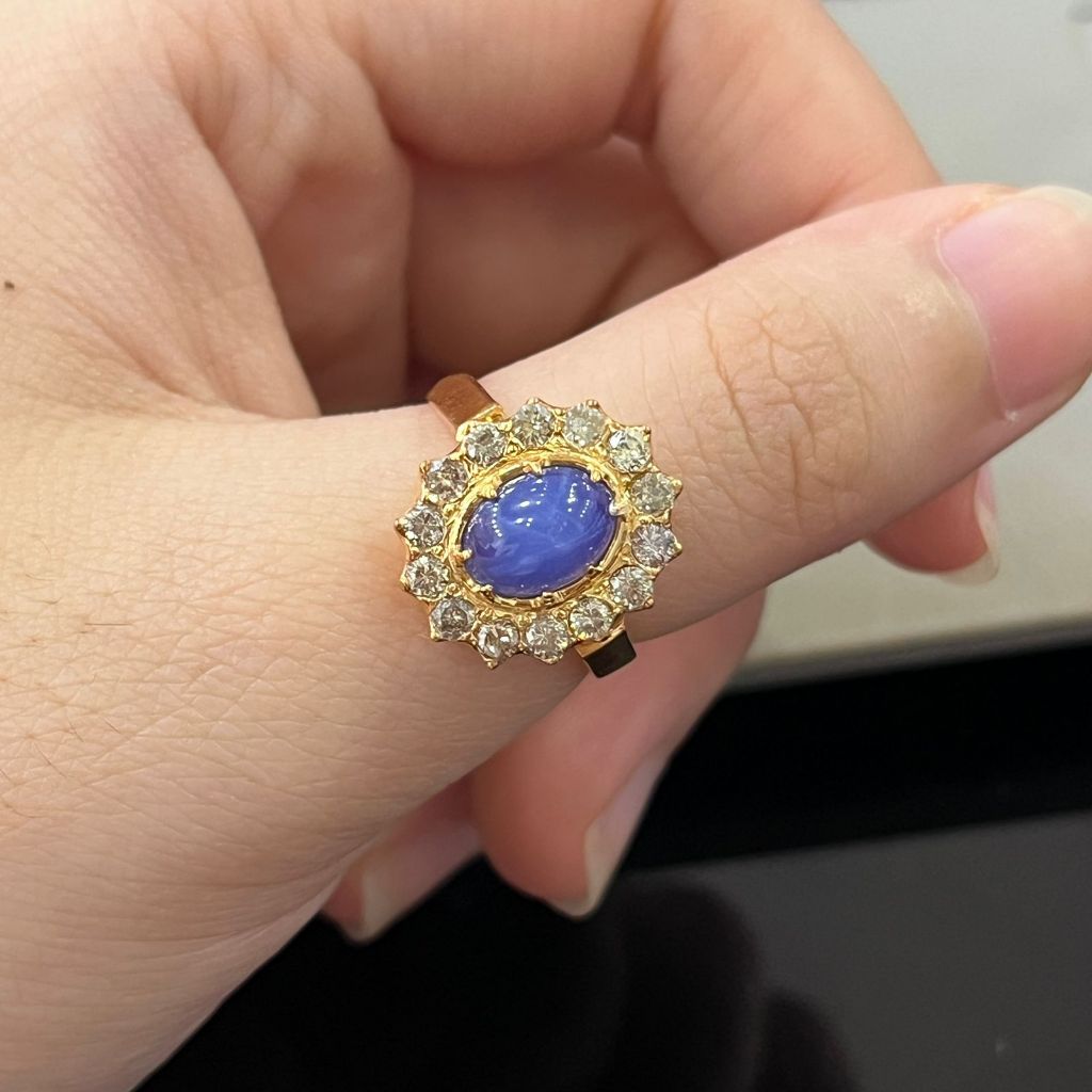 Cincin Berlian Banjar 0.7 carat emas asli kadar 16k  biru star mengkilap perhiasan mewah