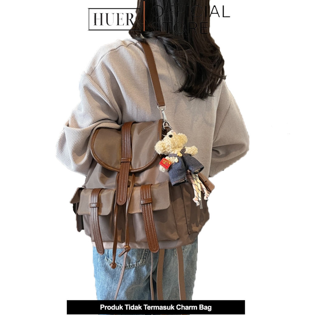 HUER ~ Tas Ransel Wanita Moguan 3 Ways Nylon Backpack 9536-619 #28196