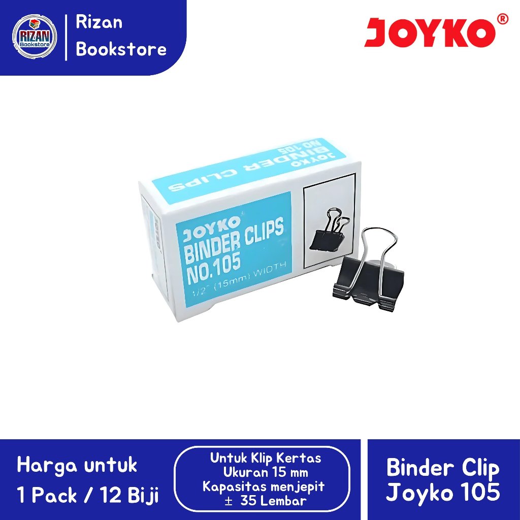 

[1 PACK / 12 Buah] Binder Clip / Penjepit Kertas JOYKO 105