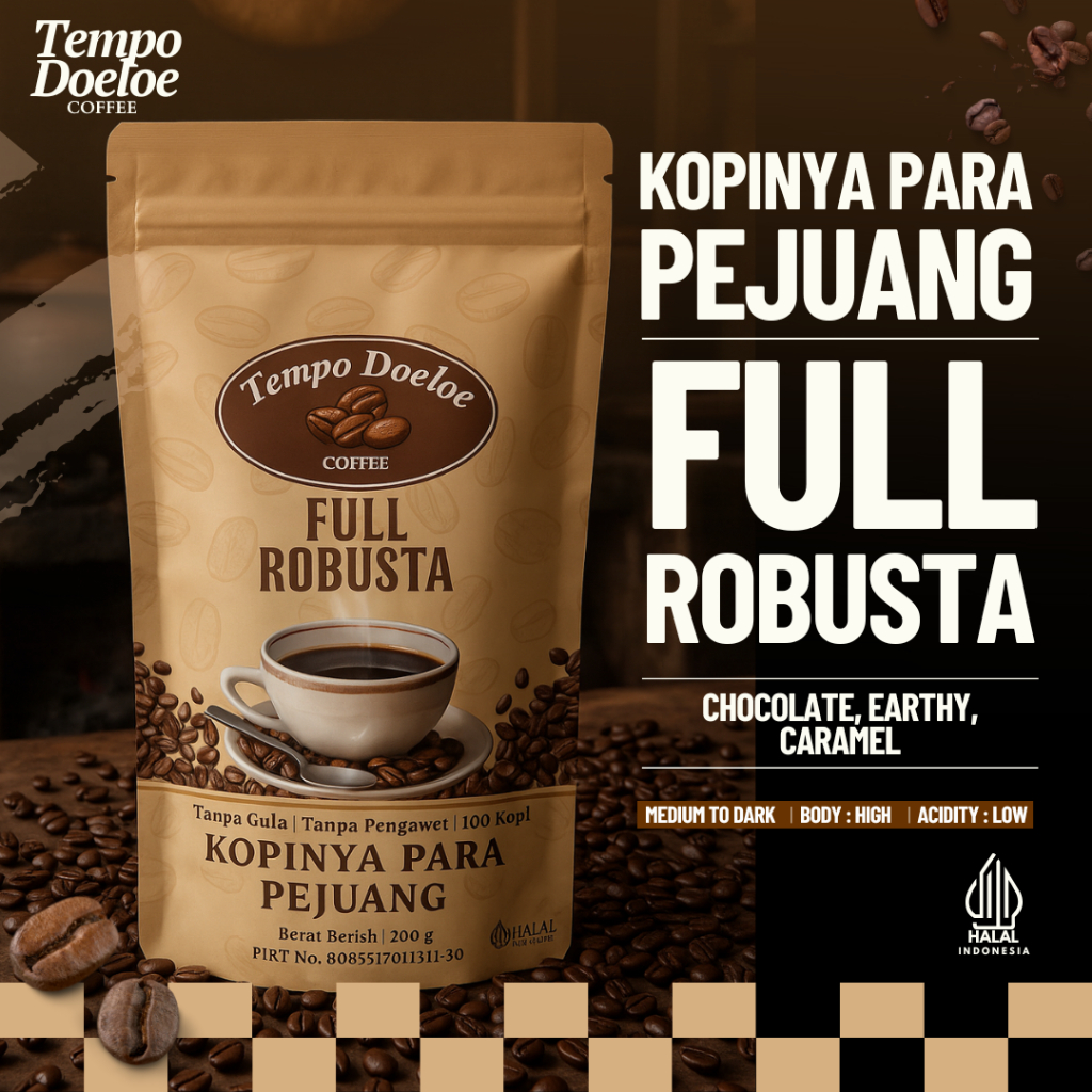

Bubuk Kopi 100% Full Robusta Pilihan Tanpa Campuran by Kopi Tempo Doeloe