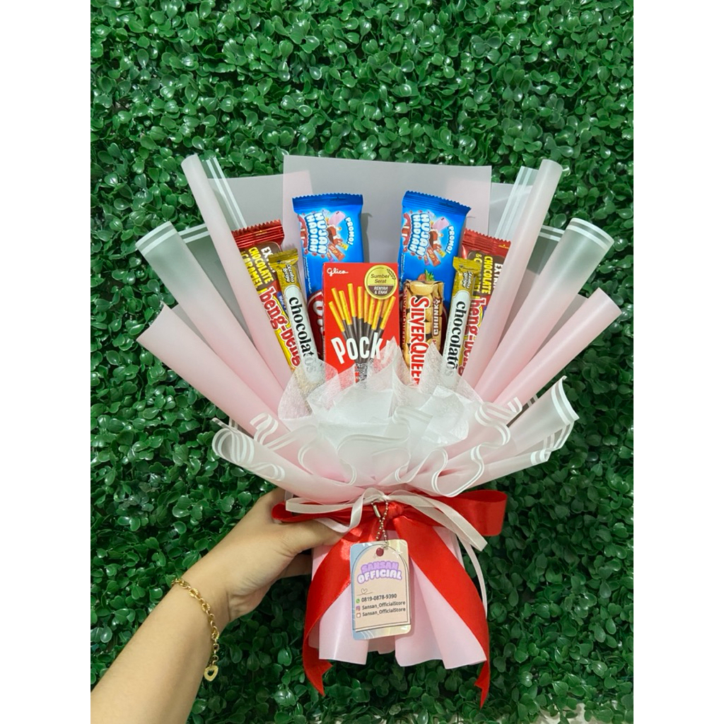 

Bouqet Snack Coklat Untuk Wisuda Sidang Pocky Silverqueen Buket