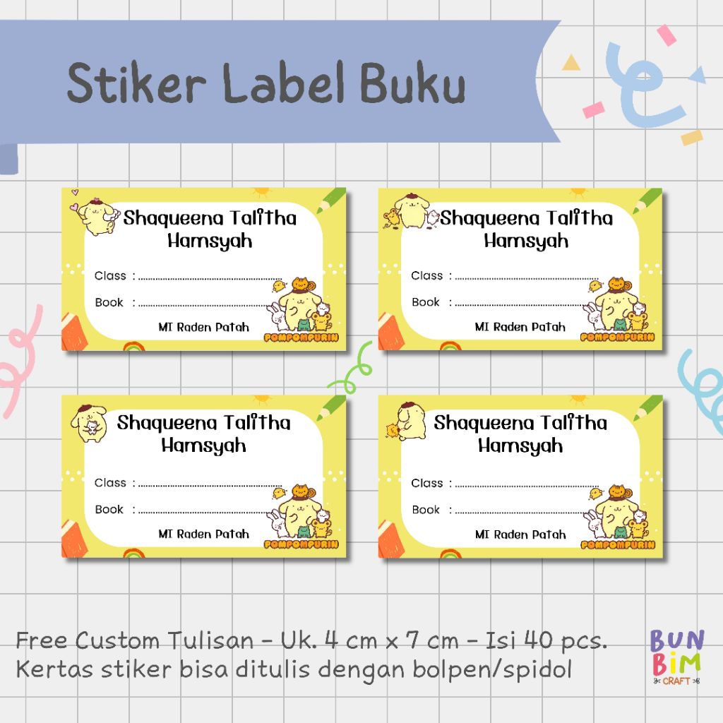 

Stiker Label Buku Pelajaran / Stiker Buku Custom / Stiker Buku Pompompurin Edition