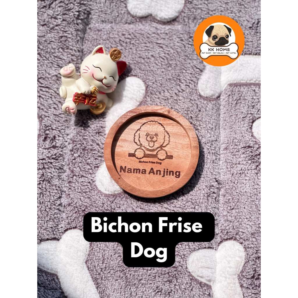 [FREE GRAFIR] Tatakan Gelas Kayu Custom Jenis Anjing Bichon Frise dan Nama 9Cm | Coaster Kayu Custom