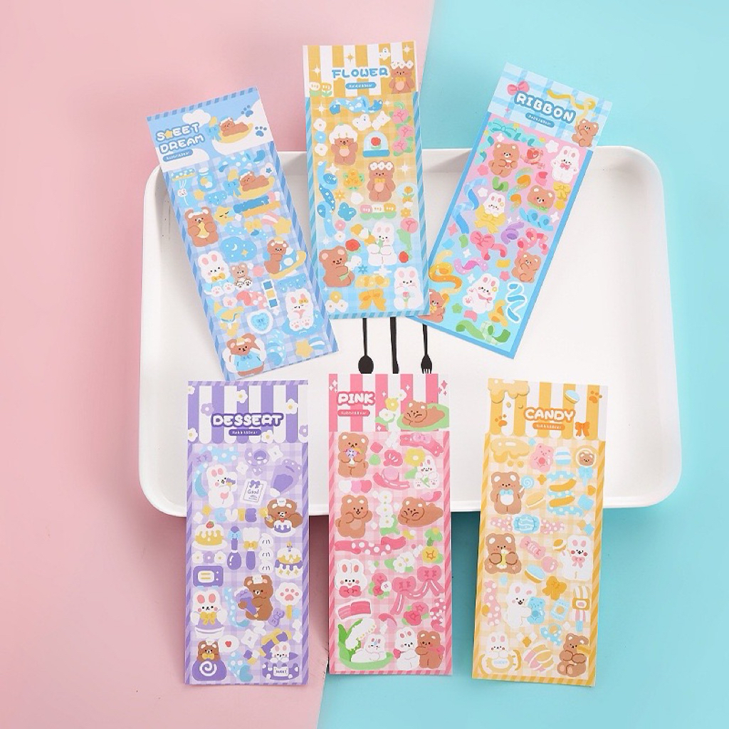 

Sticker Waterproof Kartun Bear Rabbit Hologram Stiker Motif Kartun Beruang Dan Kelinci Korea Lucu Anti Air Dekorasi Handbook Scrapbook Diy Sticker Botol Minum Tumblr Viral Lucu Cantik