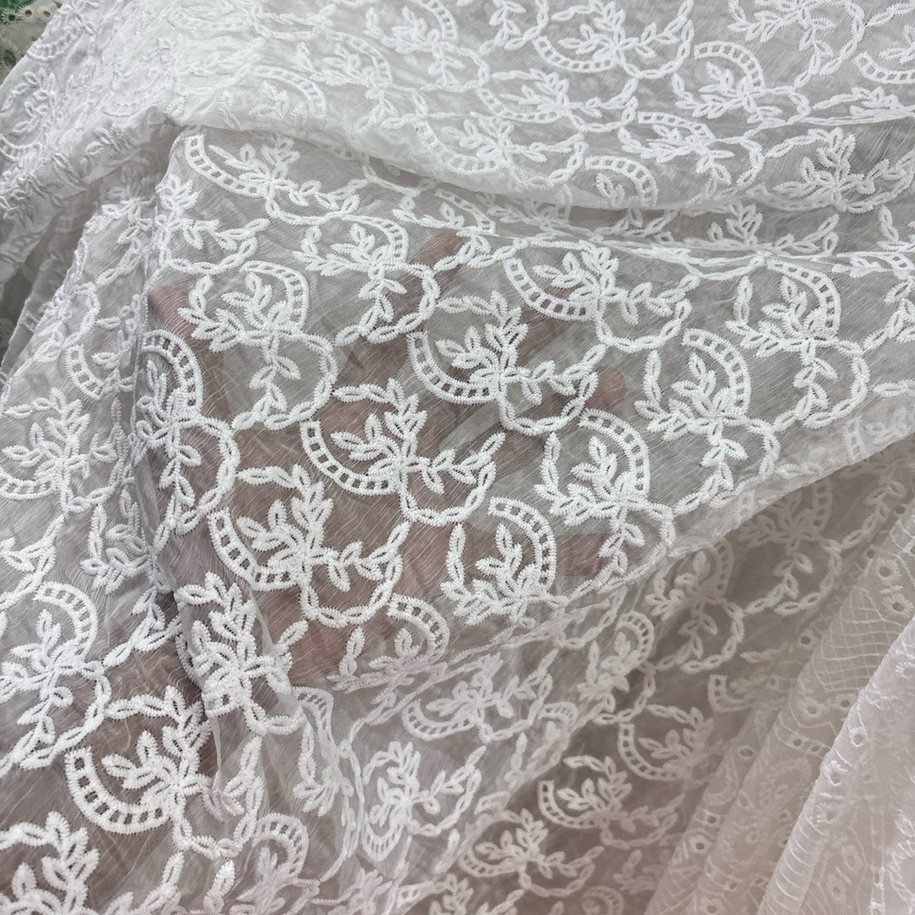 Kain Sifon Bordir Motif Bunga Cantik – Bahan Elegan Untuk Dress, Gamis & Blouse