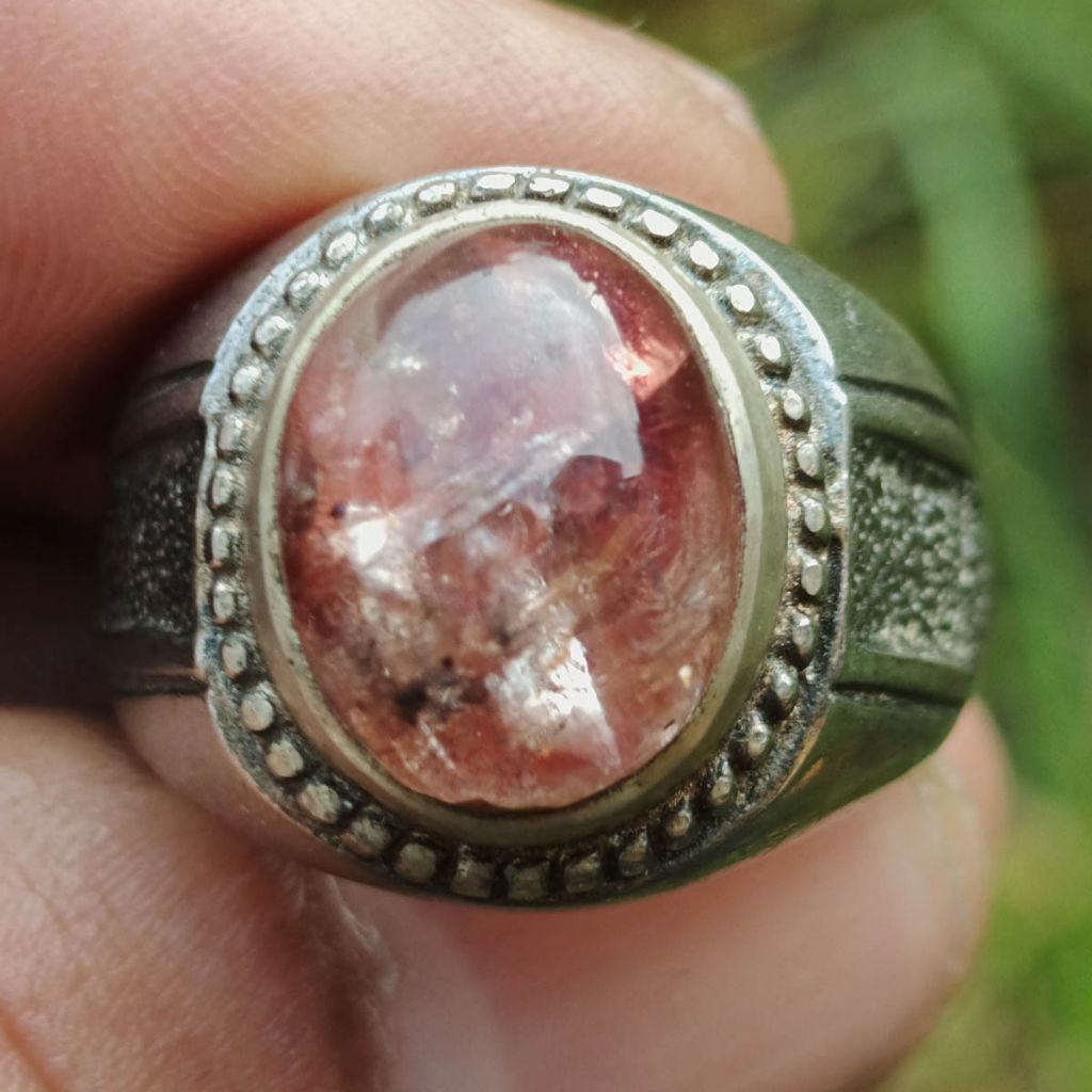 Batu Akik Cilopang Asli.Garut Rambut Cendana Merah Kristal Unik Dim-16 Ring Simple