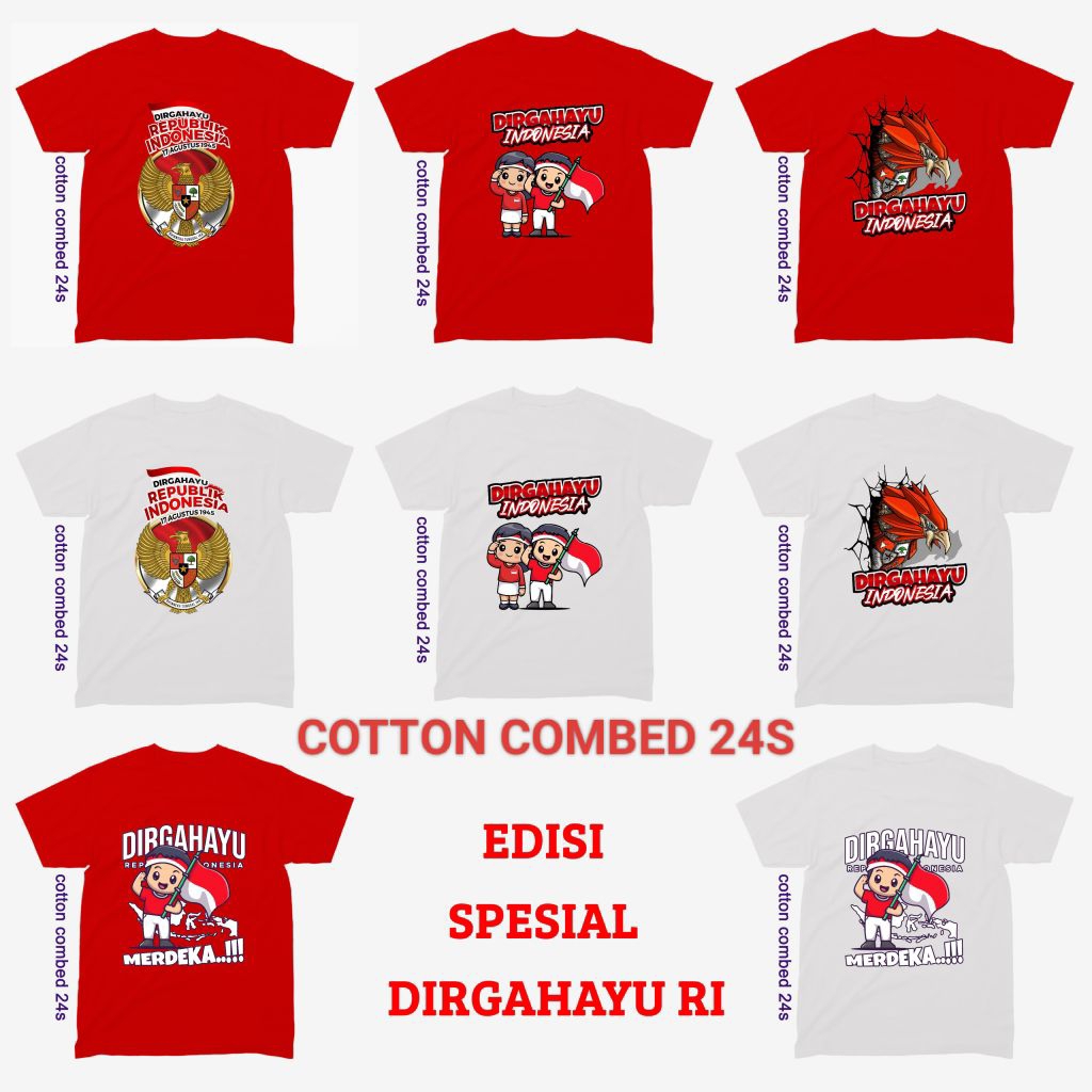 Kaos Kemerdekaan Indonesia Kaos 17 Agustus Anak Usia 1-11 Th Cotton Combed 24s