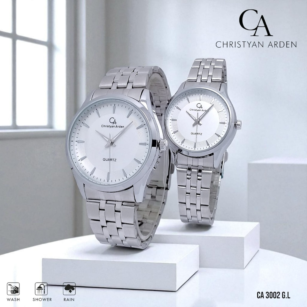 Jam Tangan Couple Anti Air Christyan Arden 3002 G.L Jam Tangan Cowok Jam Tangan Cewek Rantai Halus