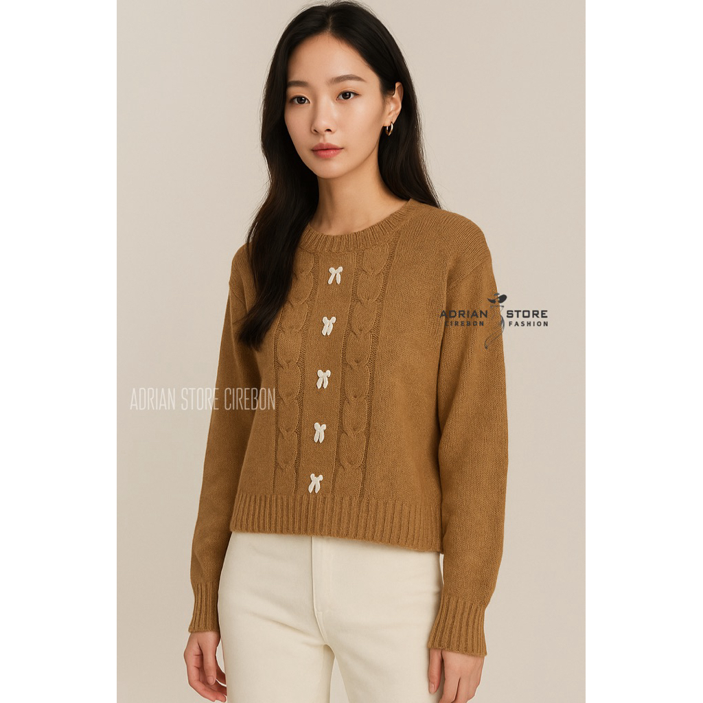 Slavina Sweater Cable Rajut Pita Korean Style Tebal Premium Jumbo Terbaru