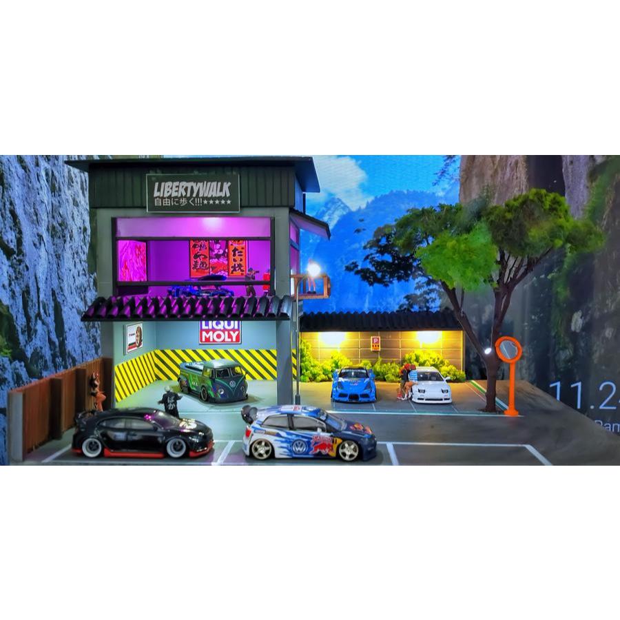 Diorama Bengkel Garasi Showroom parkiran hotwheels minigt lbwk jdm jepang 1/64