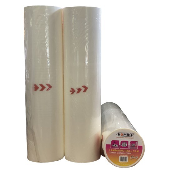 

Plastik Laminating Roll Hombo Glossy / Kilap - Matte / Doff 32 Micron Lebar 320 mm Panjang 150 Meter / Plastik Laminating Panas Gulungan Combo ROL
