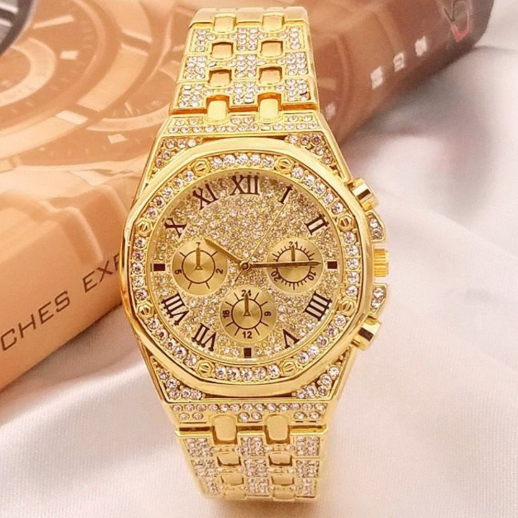 [Ready] Tali baja emas pasir, jam tangan emas pedesaan, jam tangan pria, jam tangan berlian imitasi,