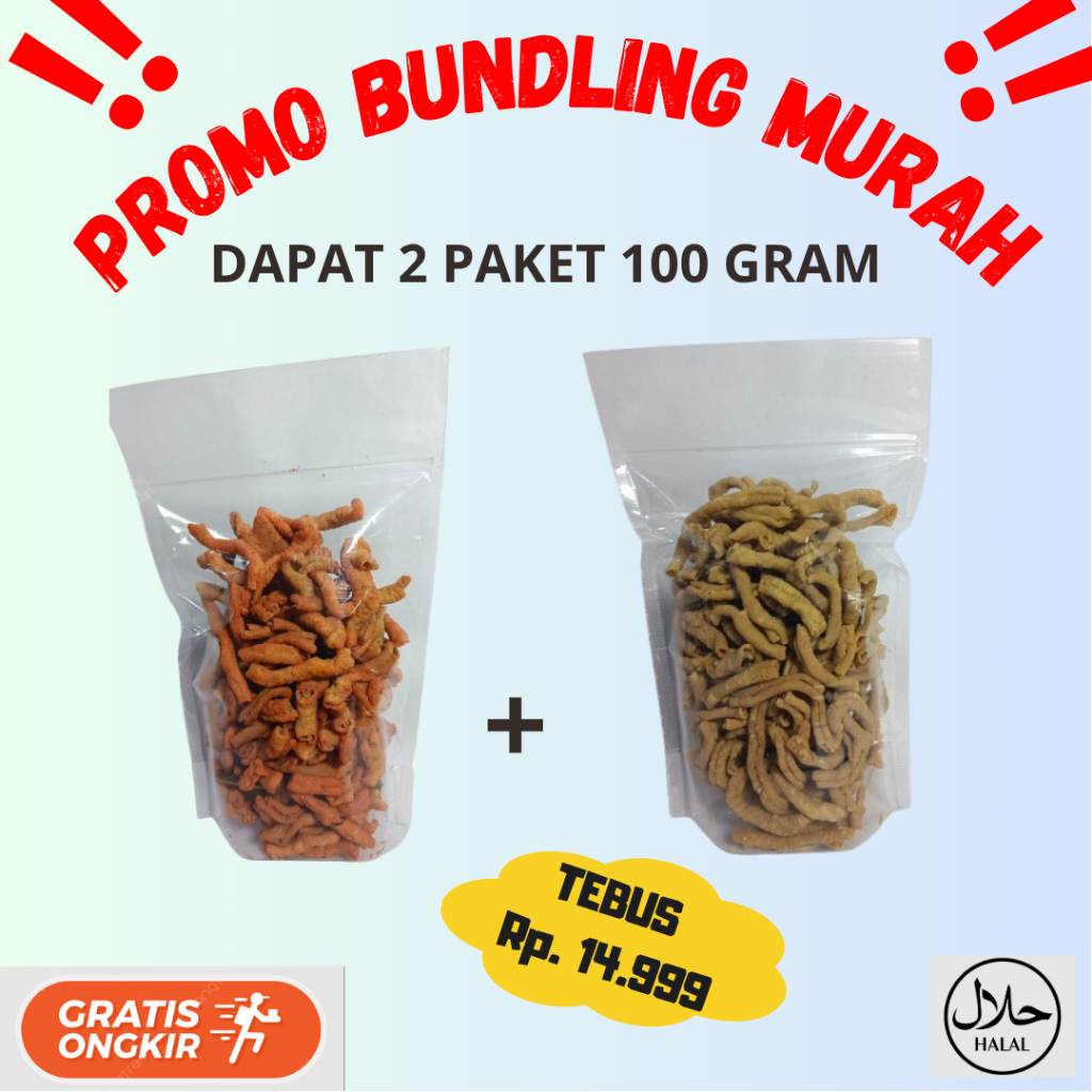 

Promo Spesial Bundling Paket 2 Usus Ayam Mix Varian Original dan Pedas 100 Gram !!!