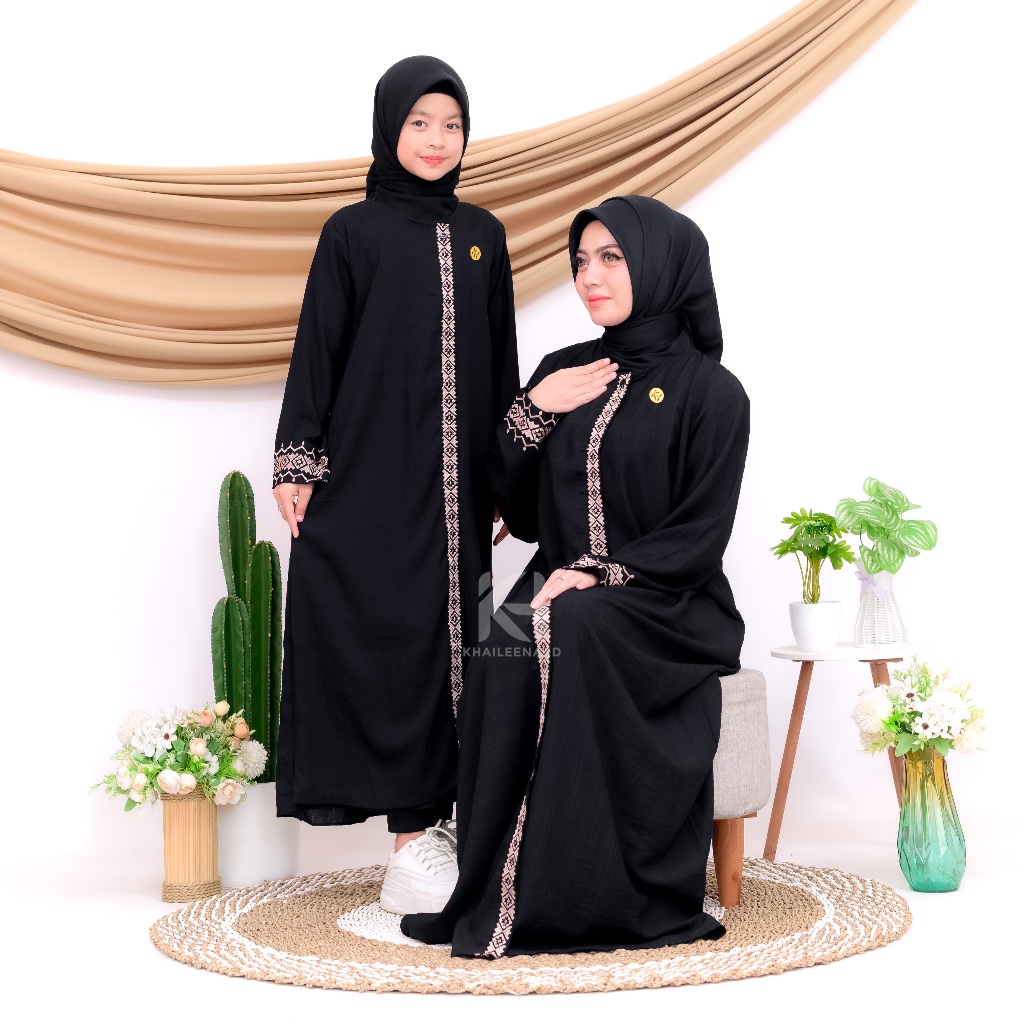 Madina Gamis Couple Ibu Anak Perempuan Remaja Tanggung Simple Elegant Aplikasi Bordir