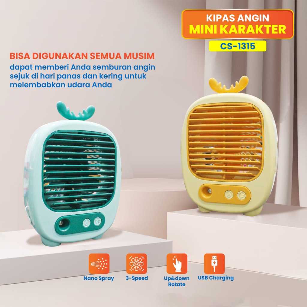 Mini Fan Karakter Portable Nano Spray 2 in 1 Adem bisa Isi Air Dan Aromaterapi Tahan Lama / Kipas An