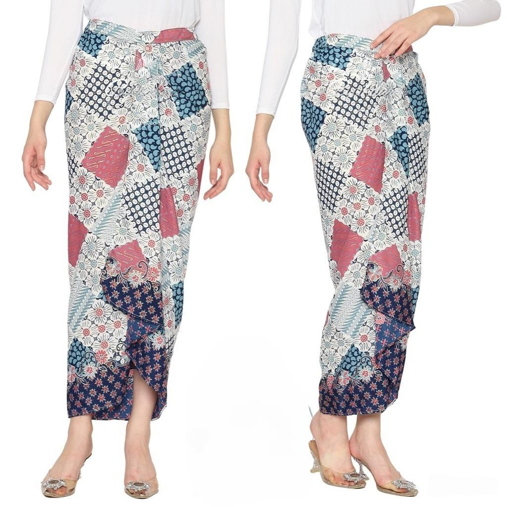 Rok Batik Span Instan Wajik Biru/Bawahan Instan Rumbai Aneka Pilihan Warna Dan Motif