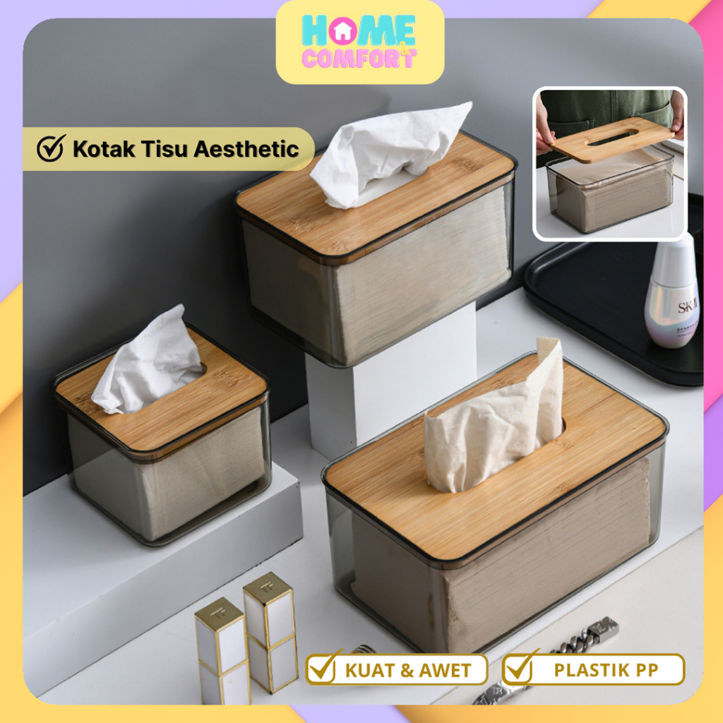 Home Comfort | Tempat Tissue Estetik | Kotak Tisu Kayu Transparan | Kotak Tisu Akrilik Bening