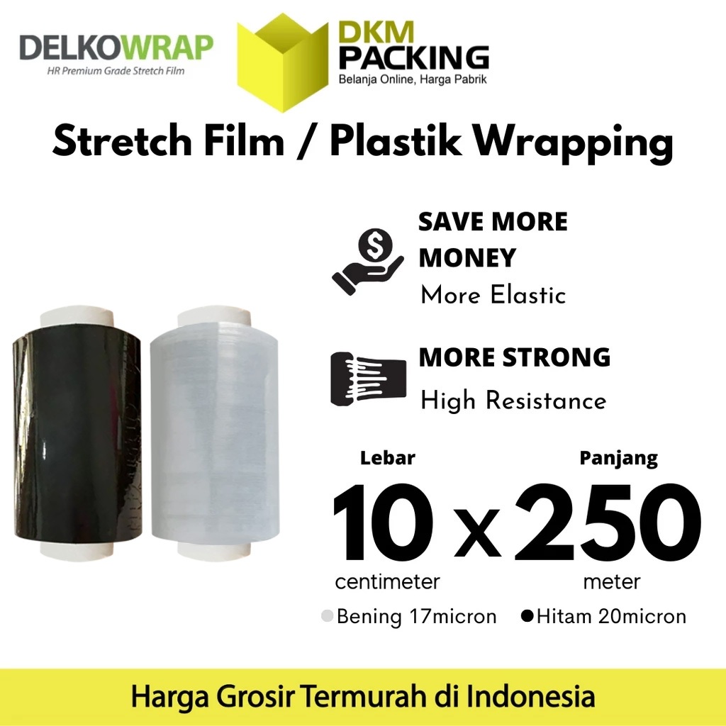 

Plastik Wrapping Stretch Film 10cm x 250m BENING/HITAM DELKOWRAP TERMURAH /SATUAN