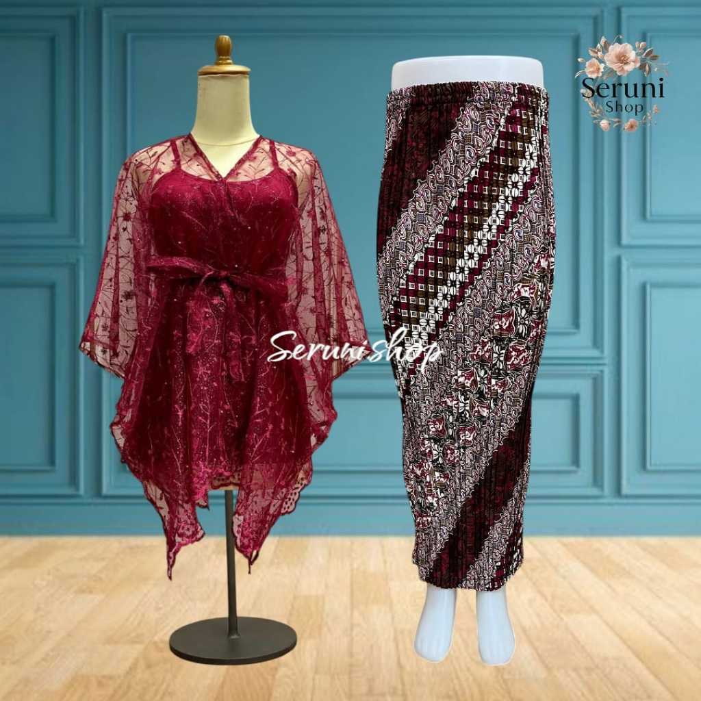 set couple batik outer brokat pita untuk kondangan dan wisuda / atasan brokat/ bawahan batik