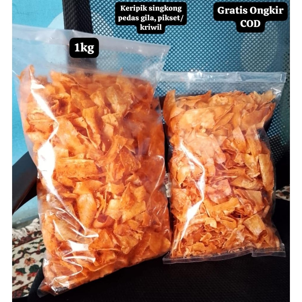 

Keripik singkong pedas gila 1kg, level 3 Terlaris, renyah gurih kriwil/pikset, BEST SELLER, packing bablewarp gratis