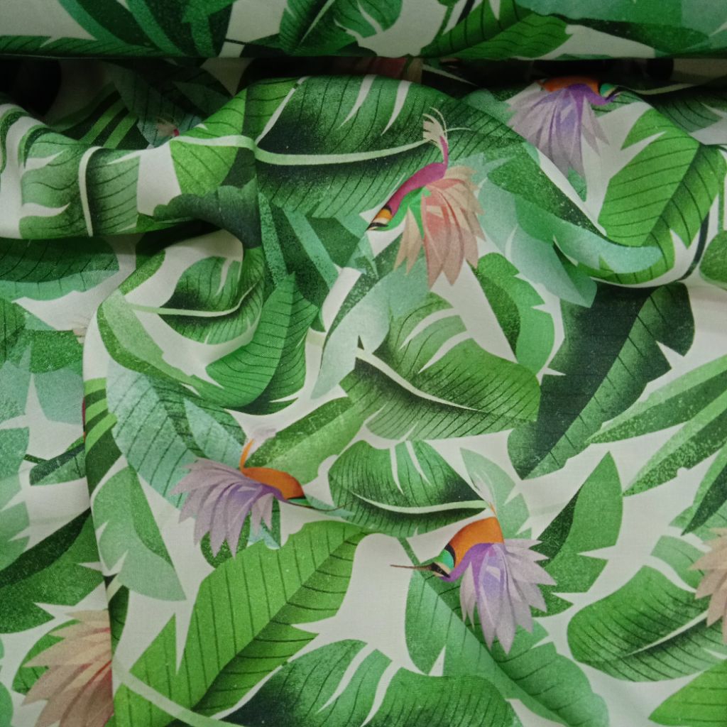 KAIN KATUN RAYON VISCOUS PREMIUM IMPORT MOTIF DAUN BURUNG