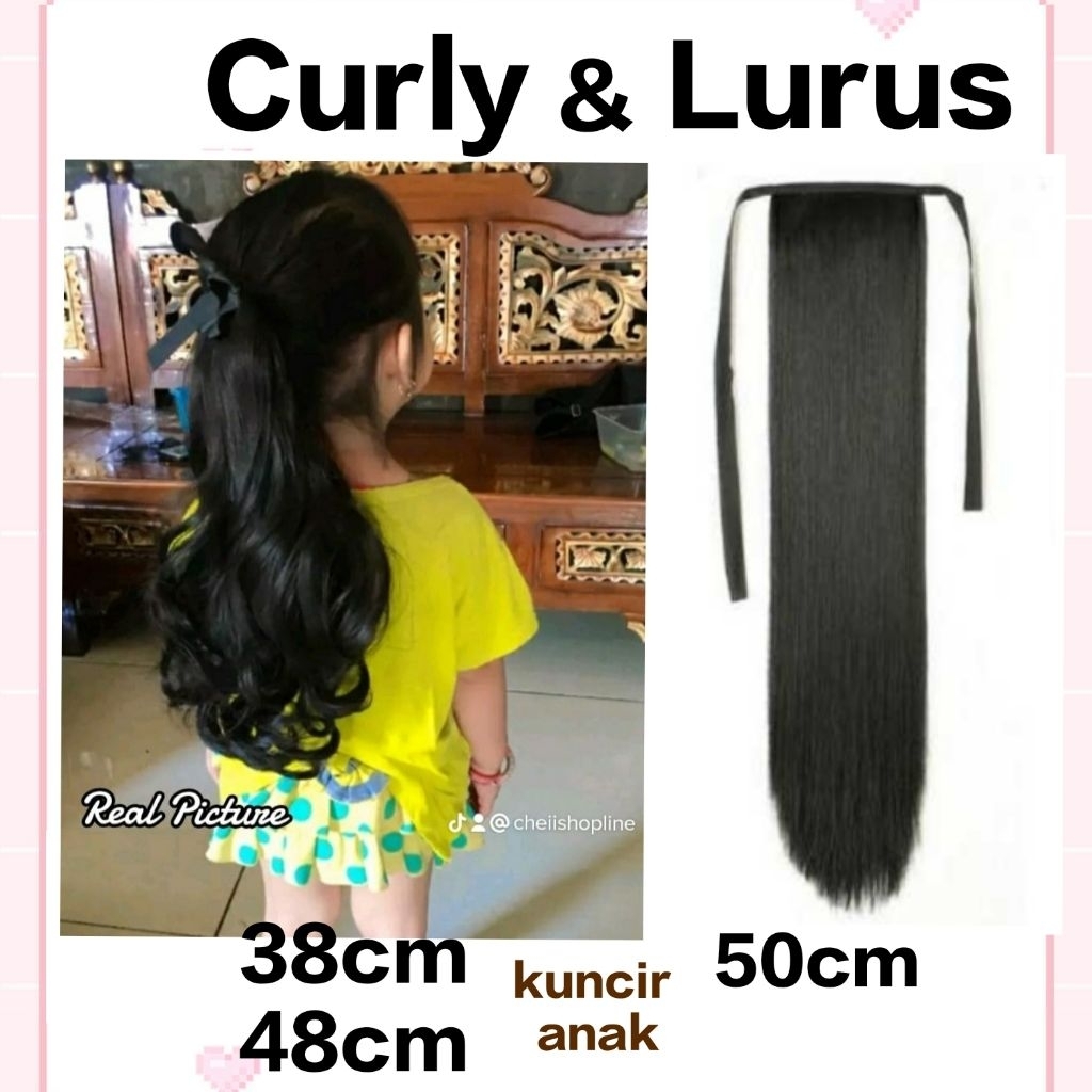 Cheii (P38C Anak) Rambut palsu kuncir Anak curly sintetis Lurus Smoothing / Ponytail curly wave synt