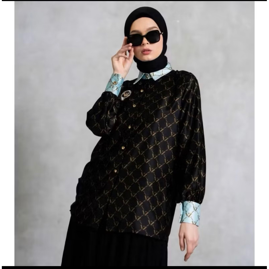 Monogram Two Tone Shirt Black Blue All Size By Vivizubedi