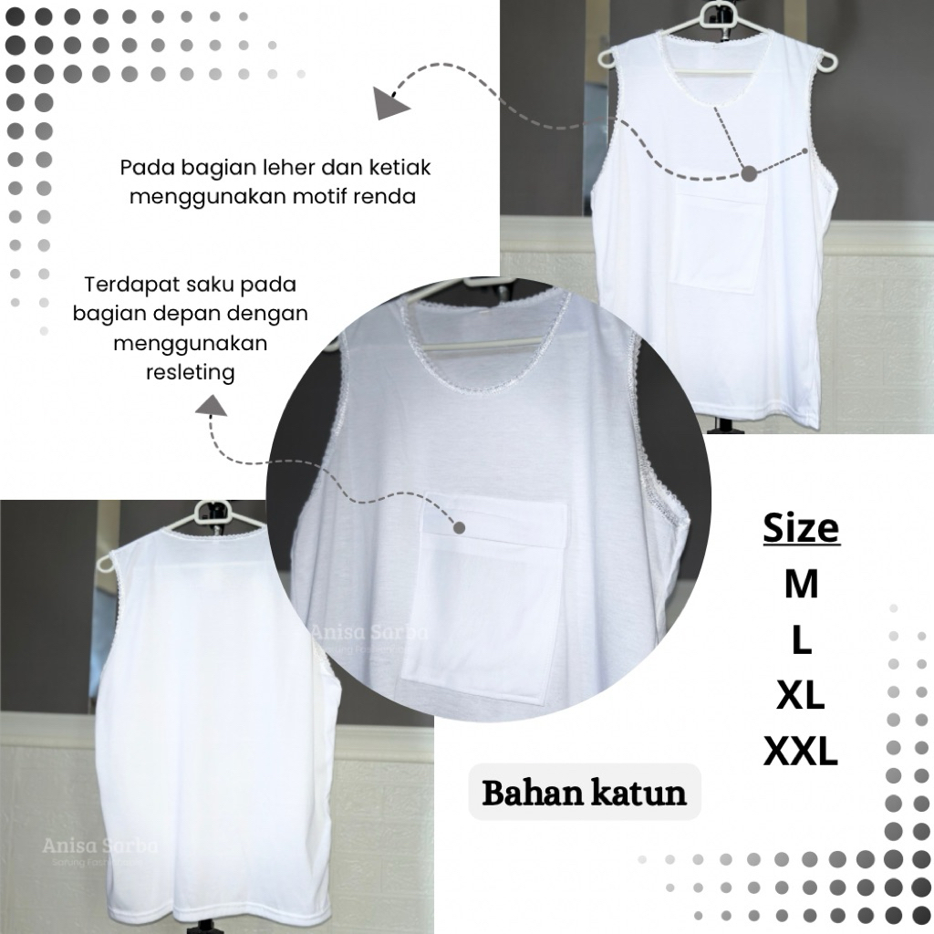 Kaos Singlet Hajian Wanita Kantong Depan Resleting Celana Panjang Wanita Polos Renda